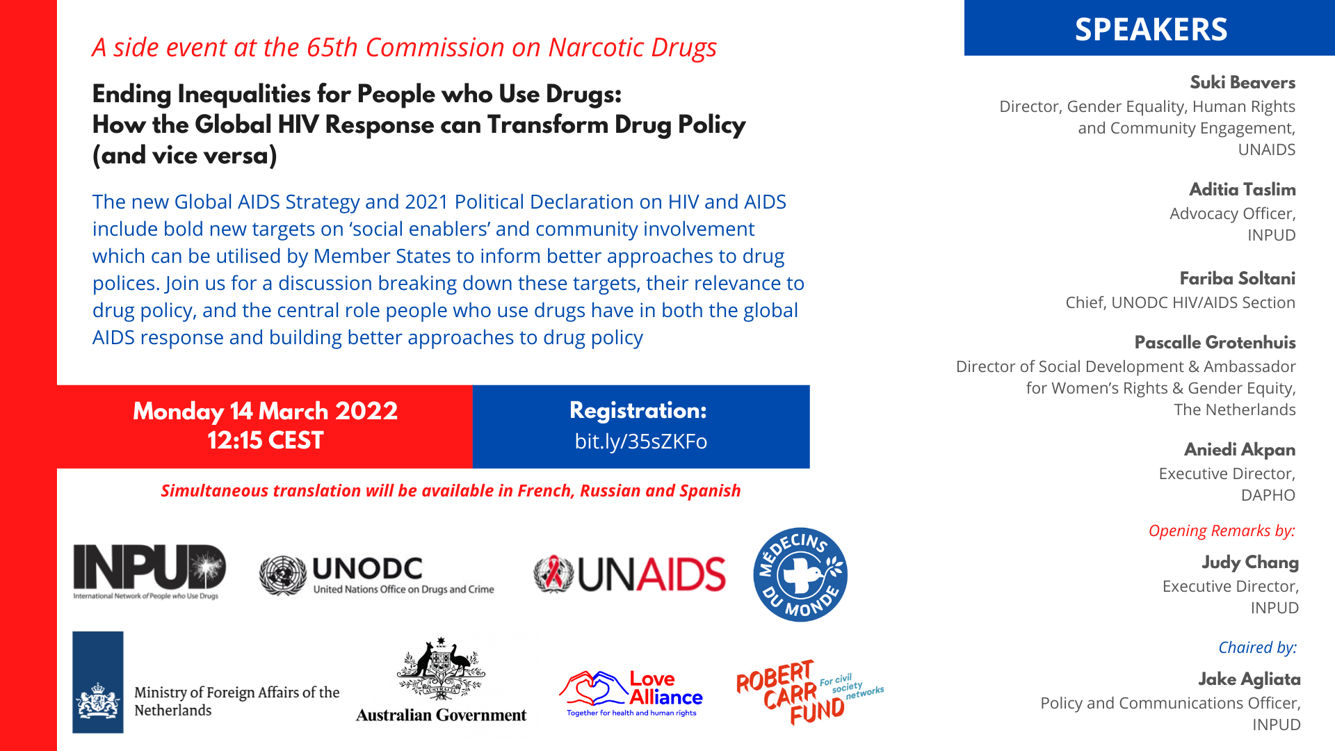 Commission on Narcotic drugs. Robert Carr Fund. Global Commission on drug Policy. ЮНЭЙДС информационный бюллетень 2022 год. Side events